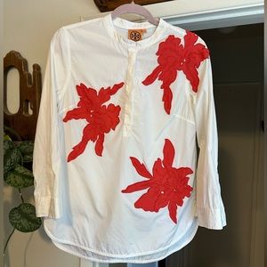 Beautiful Tory Burch Cotton Tunic Blouse Red Flowers Size 6